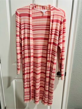 Time and Tru Pink and Cream Striped Open Front Cardigan